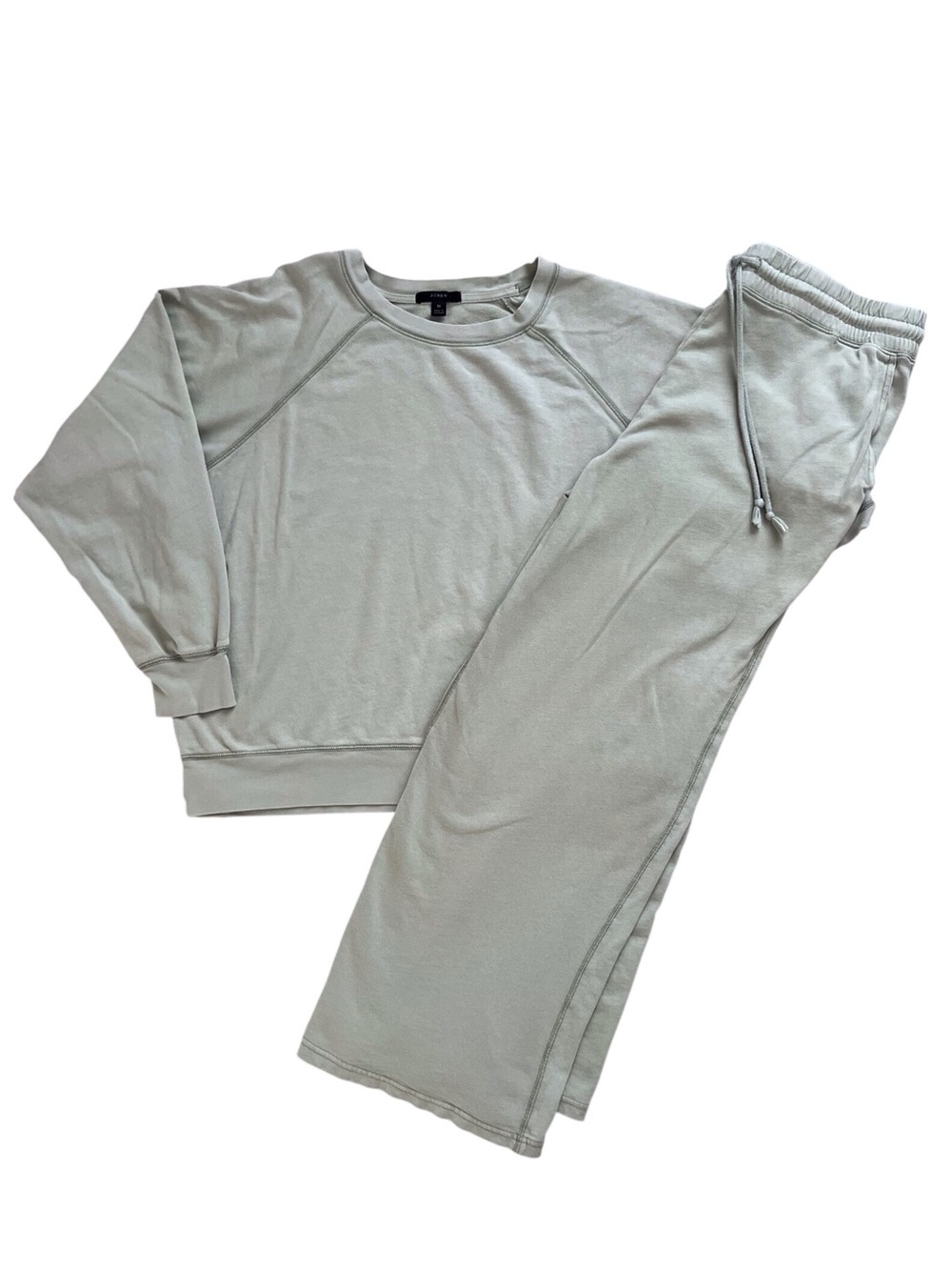 J Crew Women’s Magic Rinse Sweatshirt and Wide Leg Pant Set Green Cotton Medium